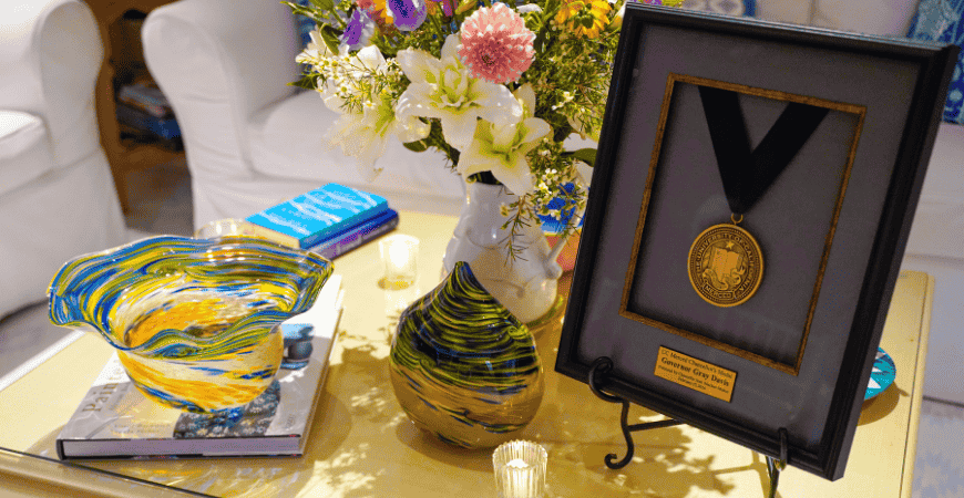 The Chancellor's Medal displayed on a table