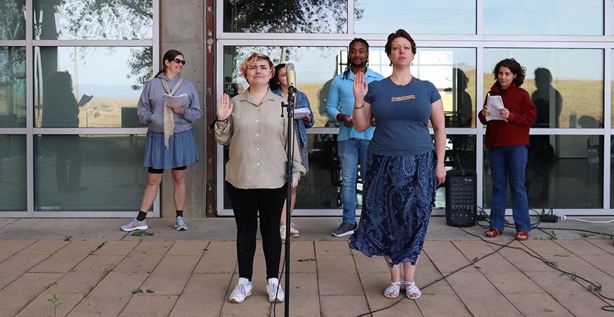 Anne Schwartzberg, Marion Roubal, Bethy Harmelin, Cat Flores, Andrew Hardy and Bella Camfield rehearse for the show.